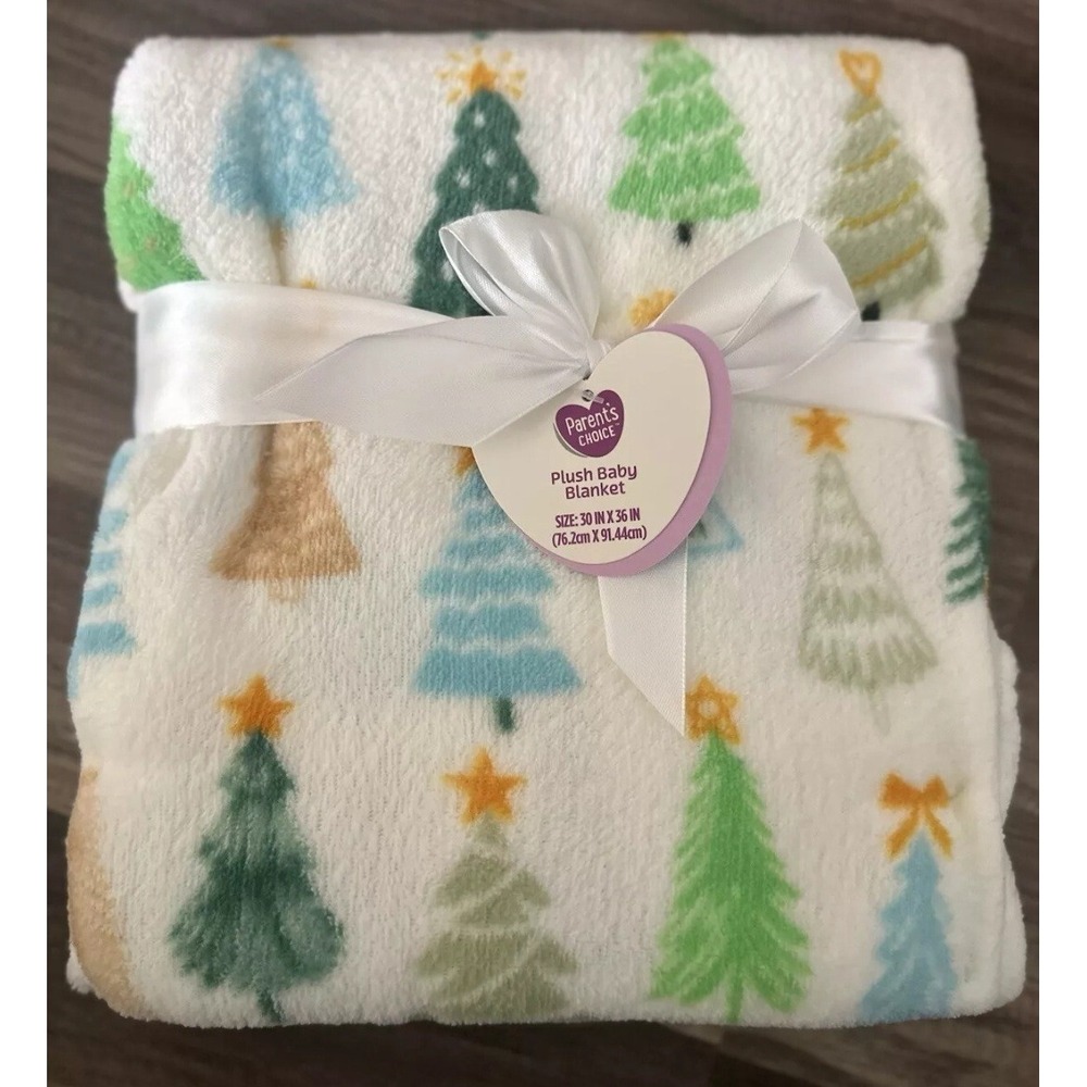 Parents Choice Christmas Trees White Baby Plush Blanket 30"x36" Brand New